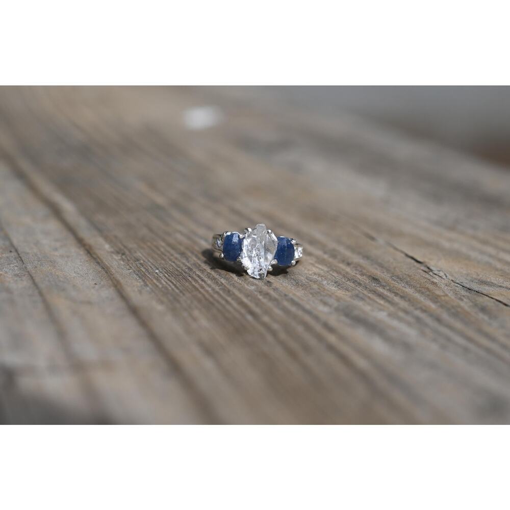 Engagement ring Burmese sapphire and Lake County diamond sterling silver